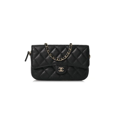 CHANEL CAVIAR QUILTED FLAP PHONE HOLDER WITH CHAIN BLACK 1573060 (17*11*4cm)